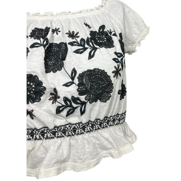 American Eagle Top Women's Black White XS Babydoll Crop Embroidered Y2K - Picture 6 of 9